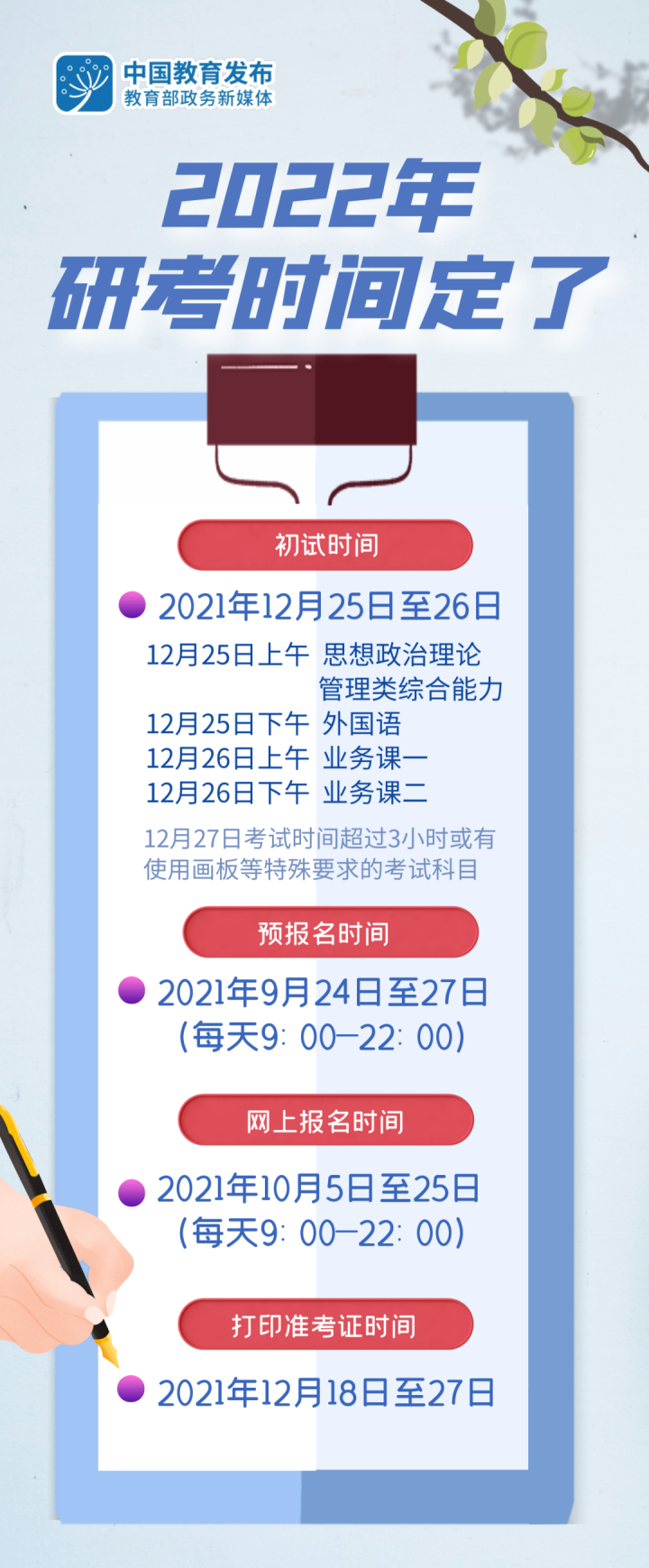 定了！2022年研考時(shí)間公布
