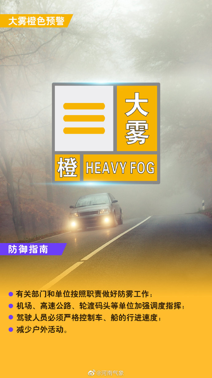 能見(jiàn)度小于50米！剛剛，河南再發(fā)大霧橙色預(yù)警