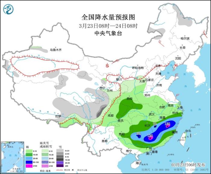 江南中南部有強(qiáng)降水 華北南部等地有大風(fēng)沙塵天氣