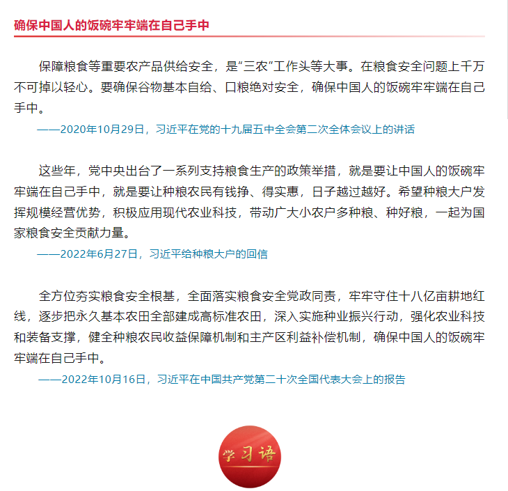 學(xué)習(xí)語(yǔ)|糧食安全是“國(guó)之大者”