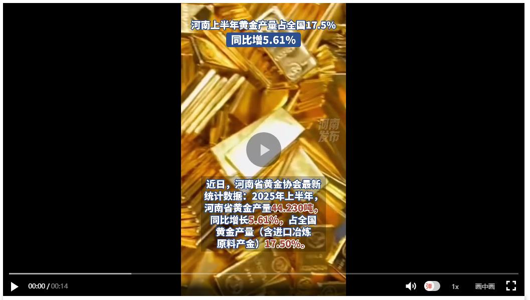 河南上半年黃金產(chǎn)量占全國(guó)17.5%，同比增5.61%