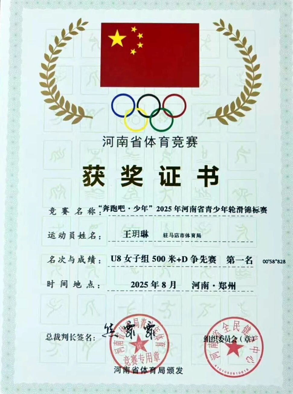 熱烈祝賀駐馬店第二實(shí)驗(yàn)小學(xué)王玥琳同學(xué)在河南省青少年輪滑錦標(biāo)賽中斬獲佳績！