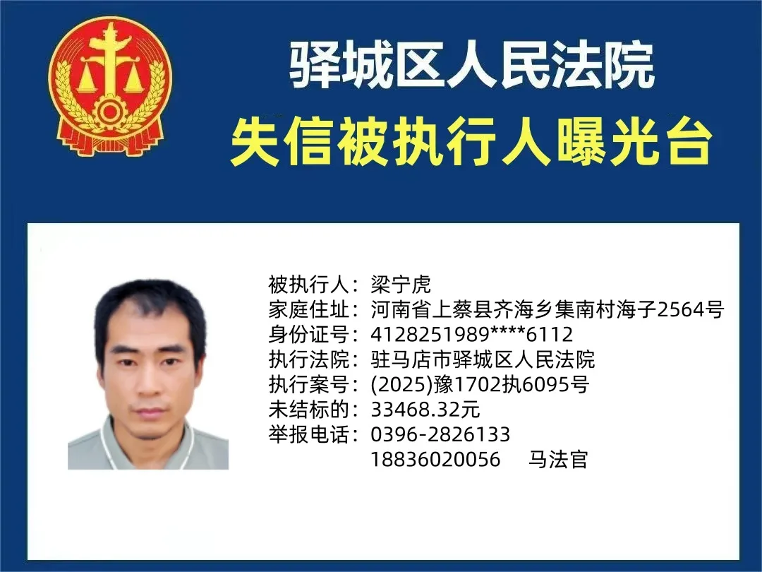 驛城區(qū)人民法院2025年“失信”被執(zhí)行人曝光臺第四期