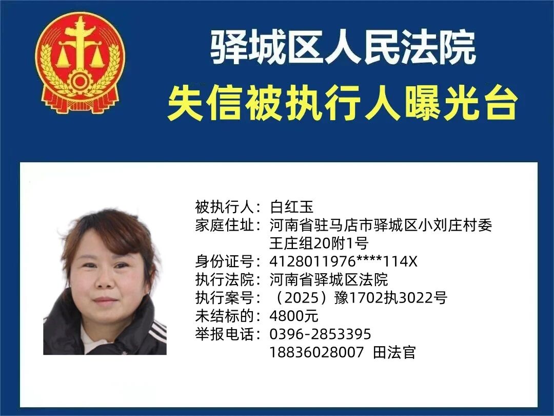驛城區(qū)人民法院2025年“失信”被執(zhí)行人曝光臺(tái)第五期